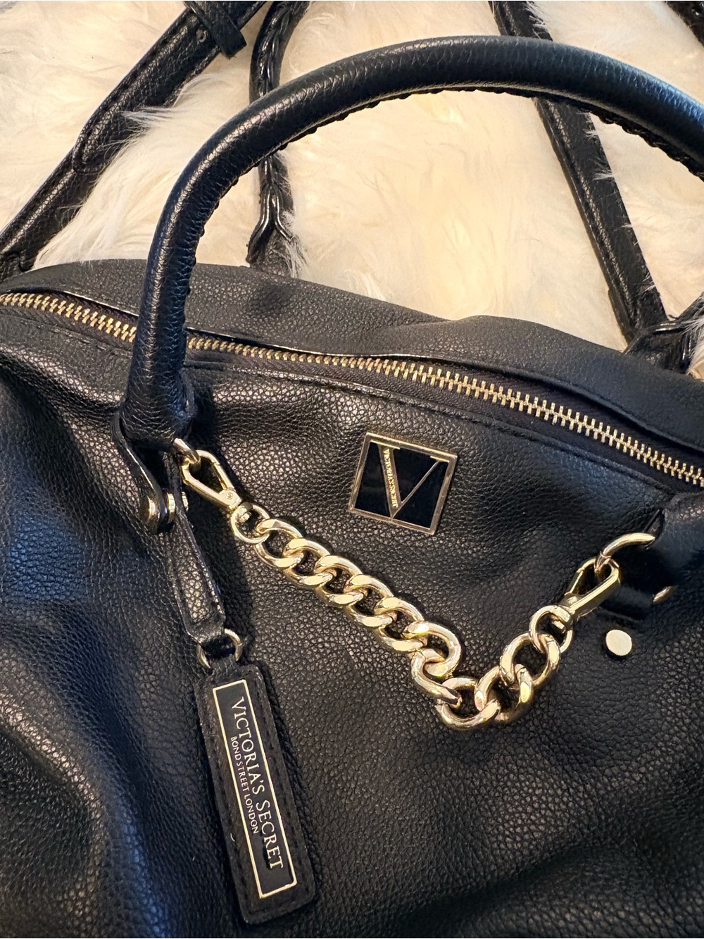 Victoria’s Secret Bond Street London Black Satchel Gold Chain Crossbody Bag